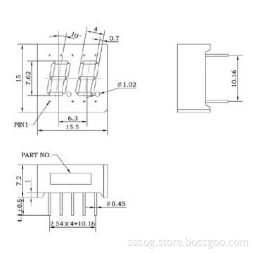0.3-inch Dual-digit LED Display, Green Color, 570nm, Common Cathode